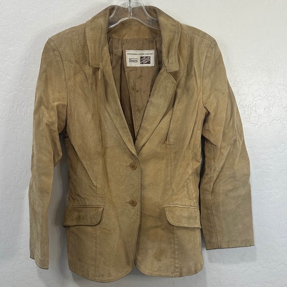 Vintage Sears Women's Brown Blazer leather size‎ 10 long sleeve business jacket